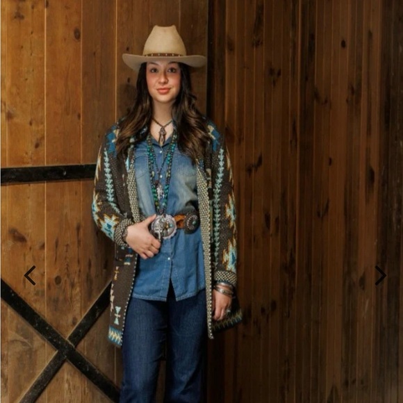 Tasha Polizzi Leather Hand Beaded Feather Turquose  Belt w/ Brads and Turquoise